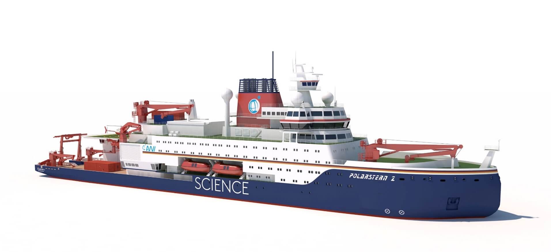 Rendering des Forschungsschiffs Polarstern in Seitenansicht