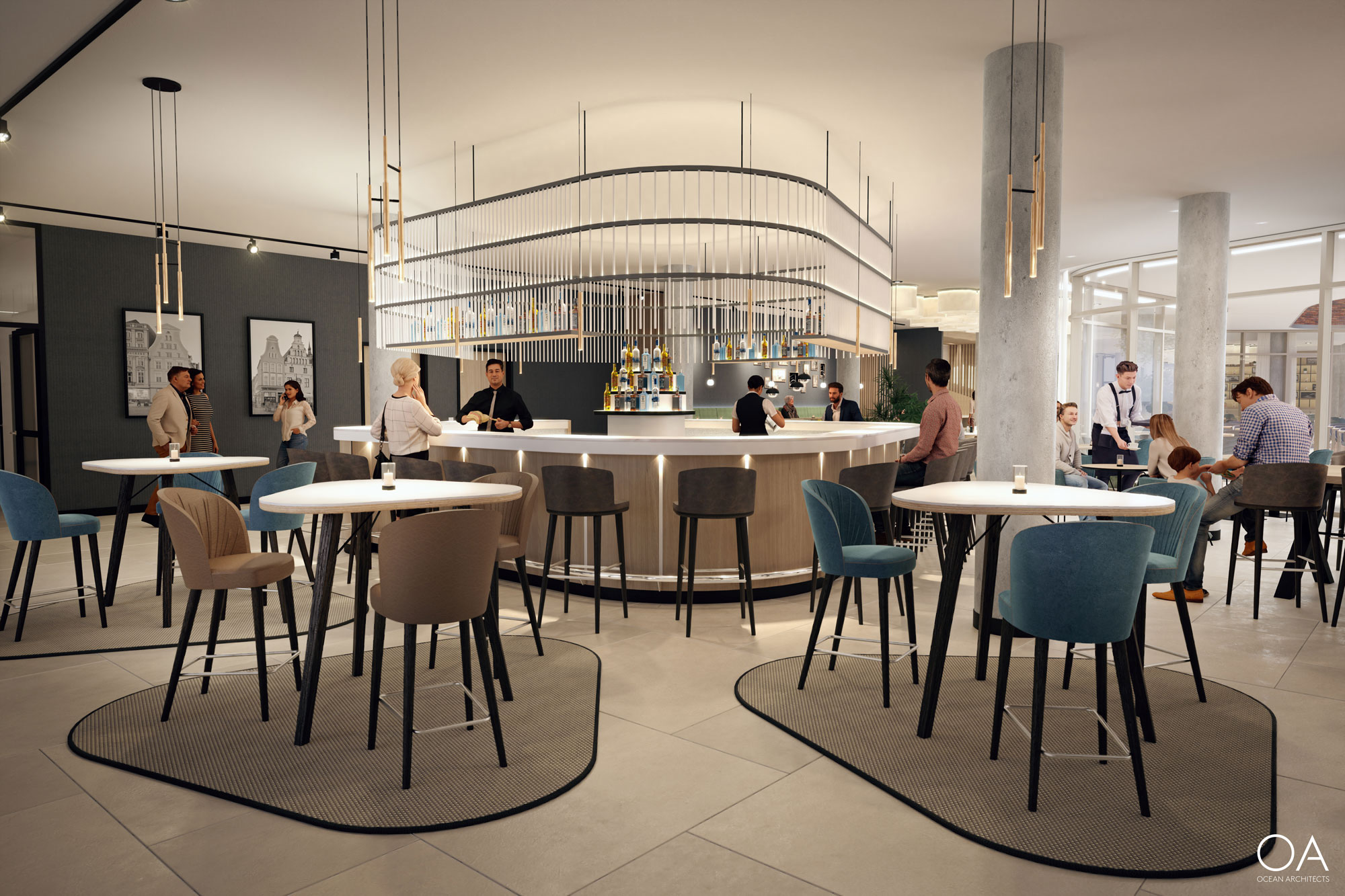 Restaurantbereich mit modernen Sitzgruppen